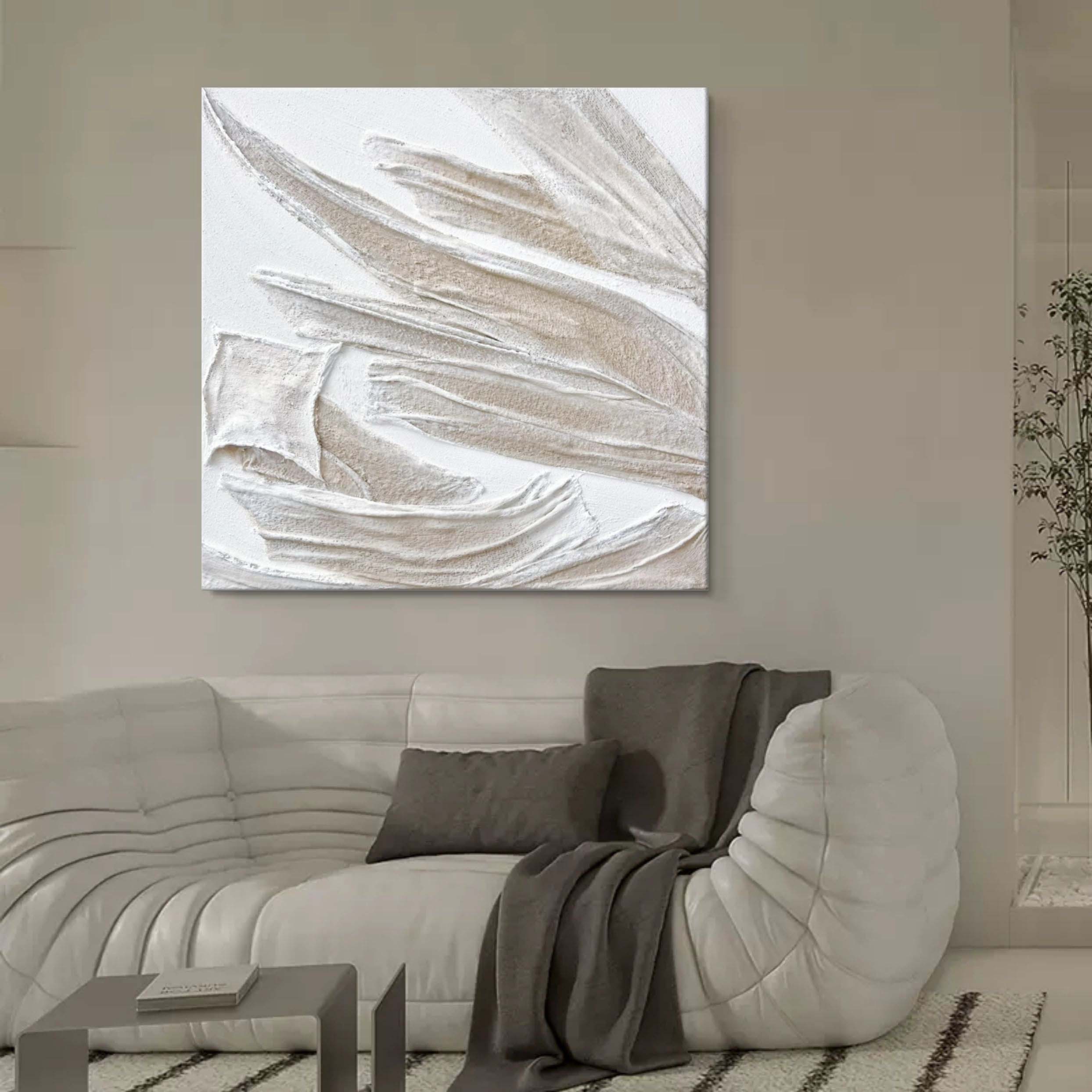 White And Gray Canvas Abstract Art White And Gray Canvas Wall Art White Plaster Painting on sale