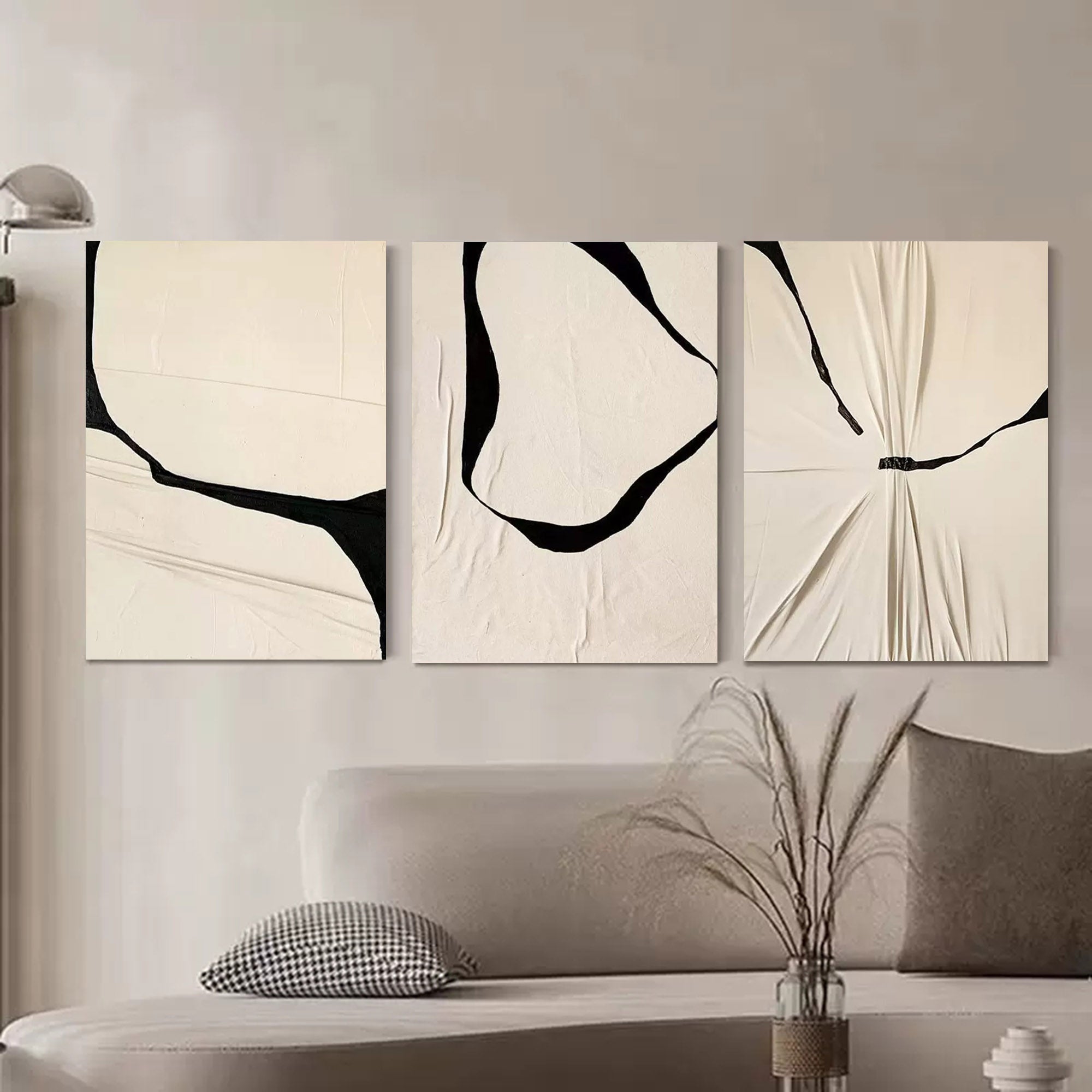 Beige Minimalist Canvas Painting Set of 3 Abstract Textured Wall Art