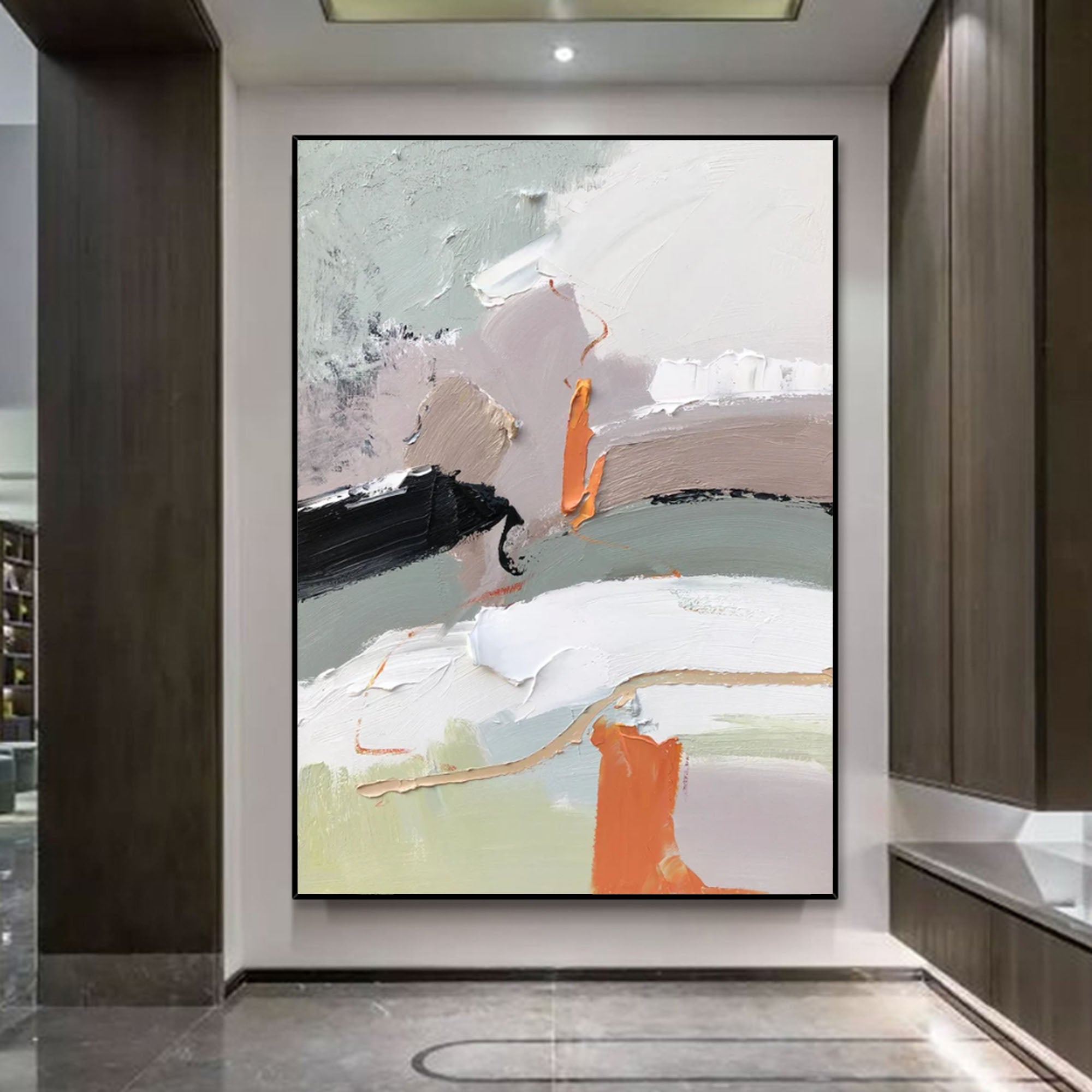 Elegant Gray Abstract Art with Subtle Orange and White Details