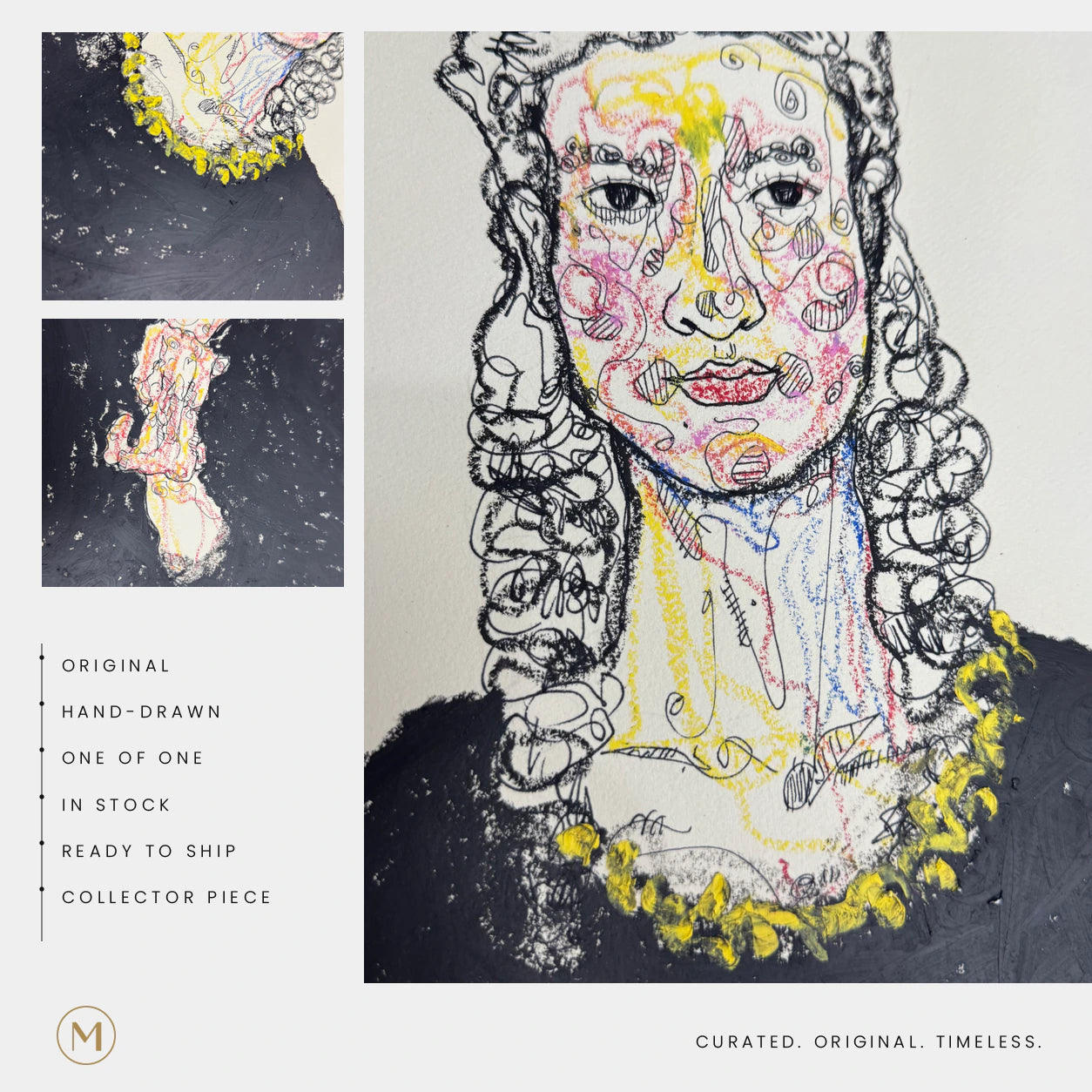Abstract Modern Portrait Painting Black And Gold Art For Entryway