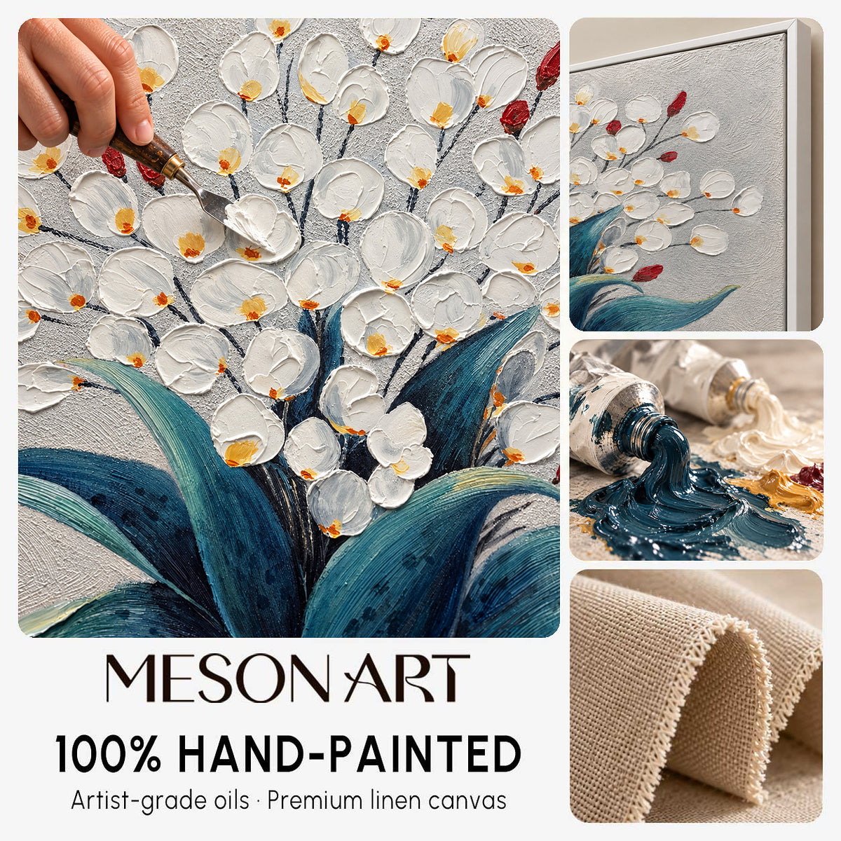 Flower Painting on Canvas Hand-Painted Flower Wall Decor Online Square Floral Wall Art