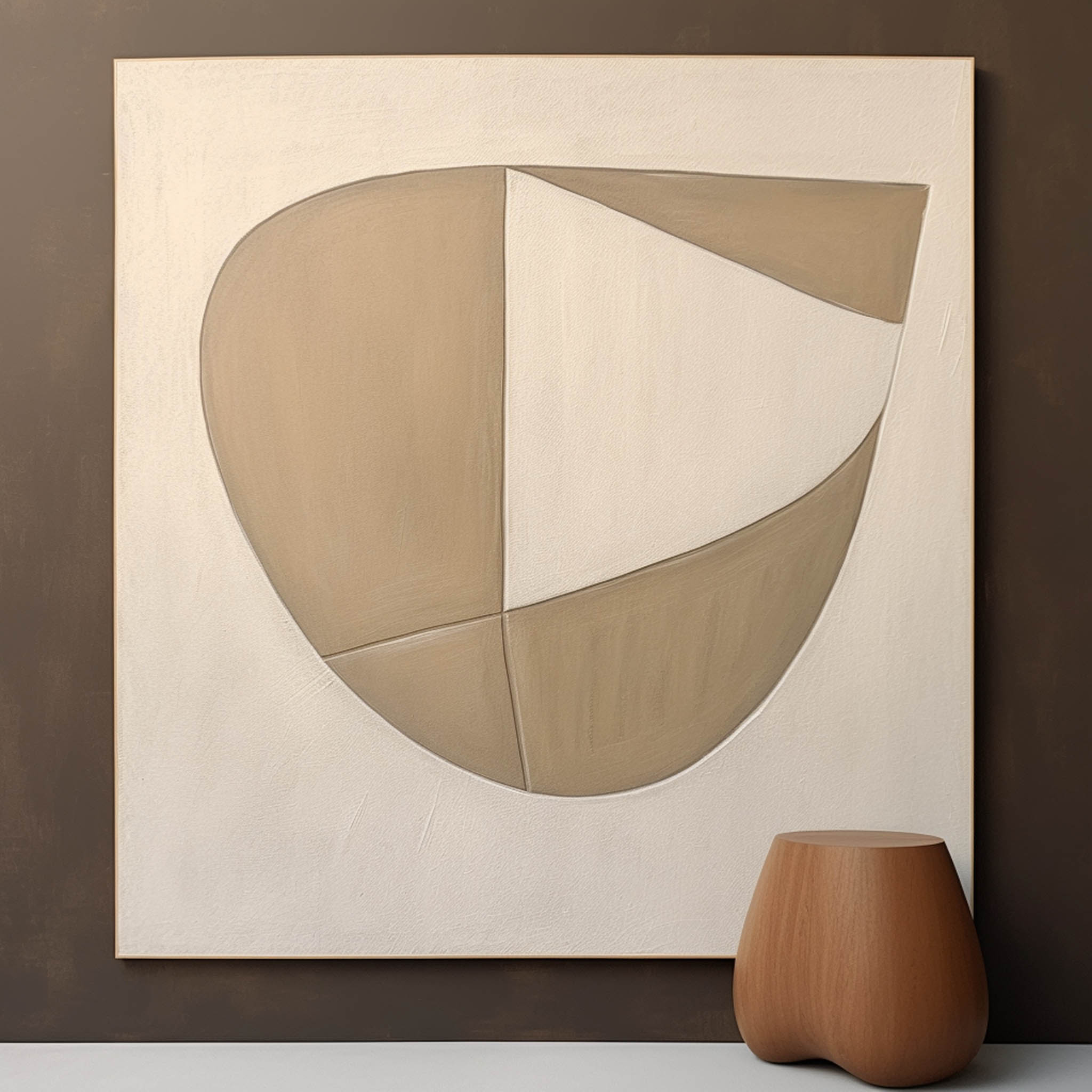 Large 3D Beige Minimalistic Wall Painting Beige Textured Abstract Art Beige Art on Canvas for Sale