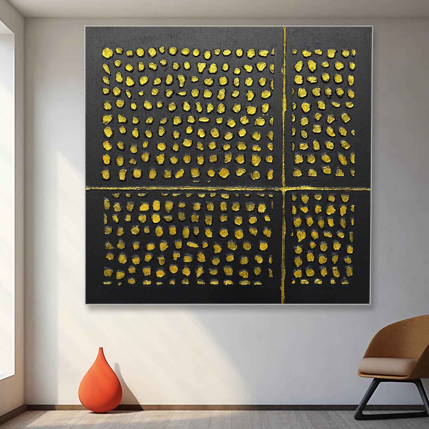 Black and Gold Abstract Canvas Wall Art Black and Gold Texture Painting Black and Gold Minimalist Art for Sale