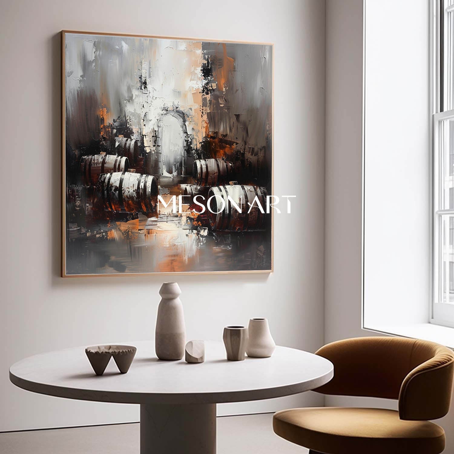 Large Red Wine Barrel Abstract Canvas Art for Sale Winery Wine Cabinet Wall Art Decoration