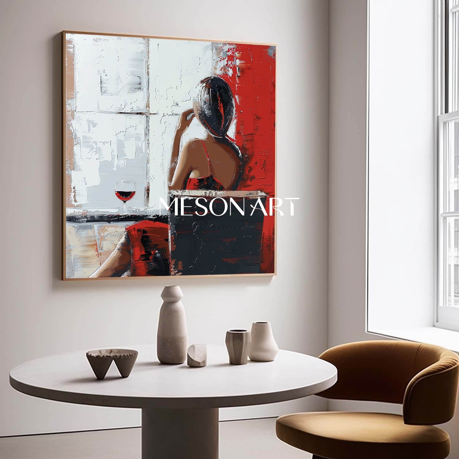 Beautiful woman drinking red wine painting Red wine decorative wall art Wine cabinet wall painting for sale