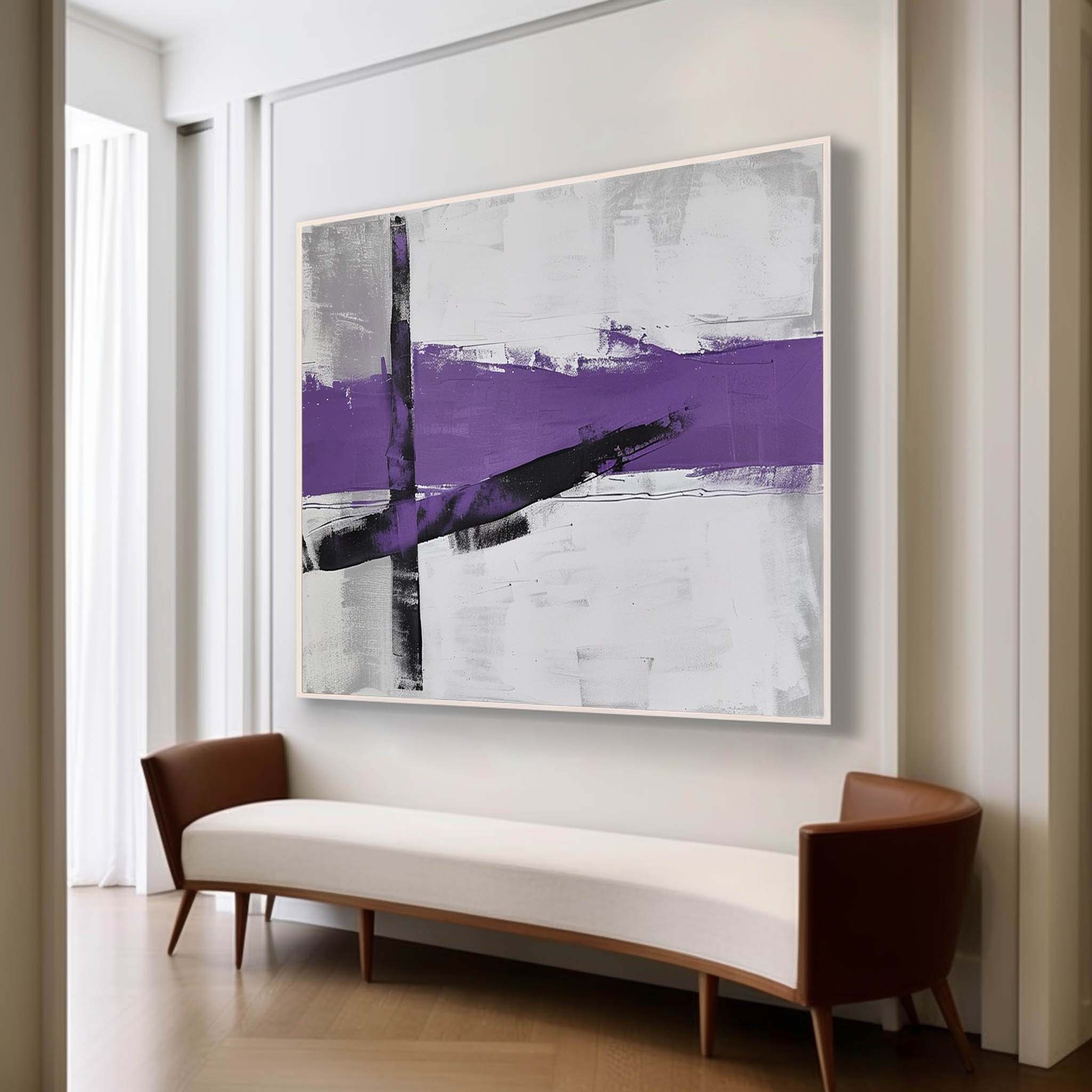 Large Purple and Grey Minimalist Abstract Texture Painting Purple and Grey Minimalist Canvas Wall Art for Sale