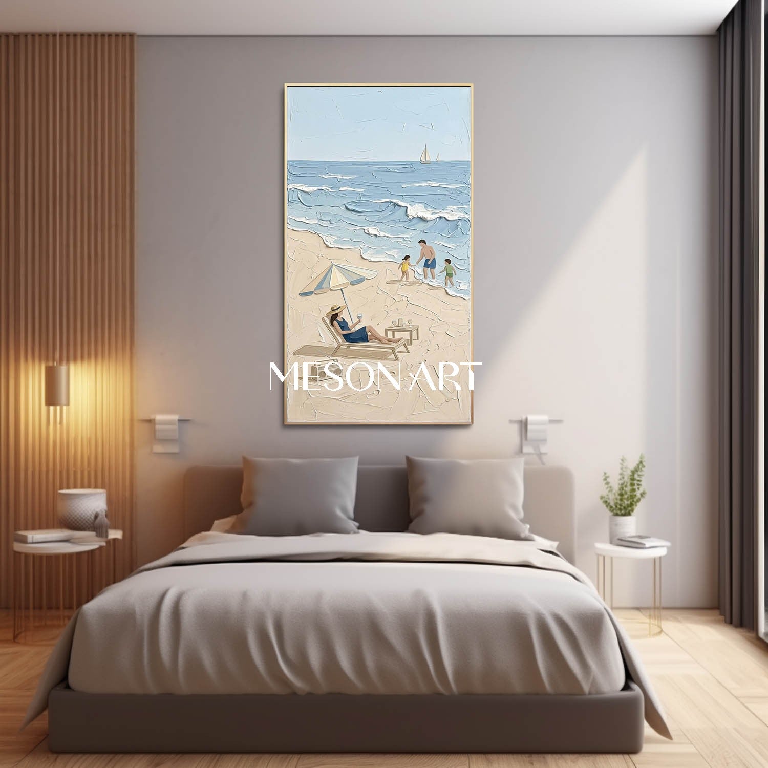3D Textured Beach Painting Minimalist Coastal Art Hand-painted Texture Art Bohemian Beach Wall Art