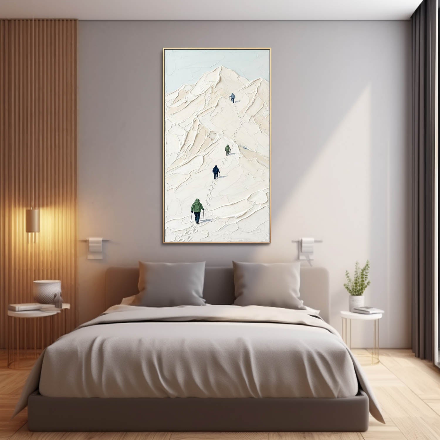 3D Textured Plaster Snow Mountain Climber Painting for Organic Modern Wall Art