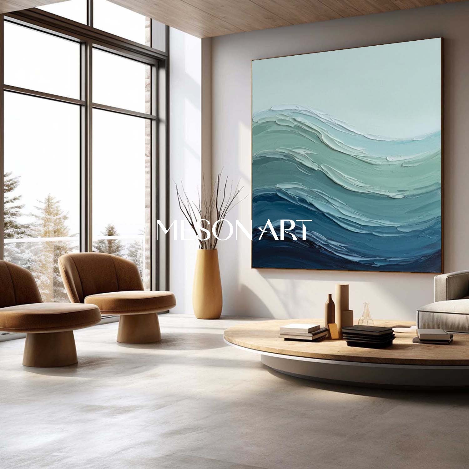 Green And Blue Abstract Ocean Wall Art Decor Sea Minimalist Art Wall Painting