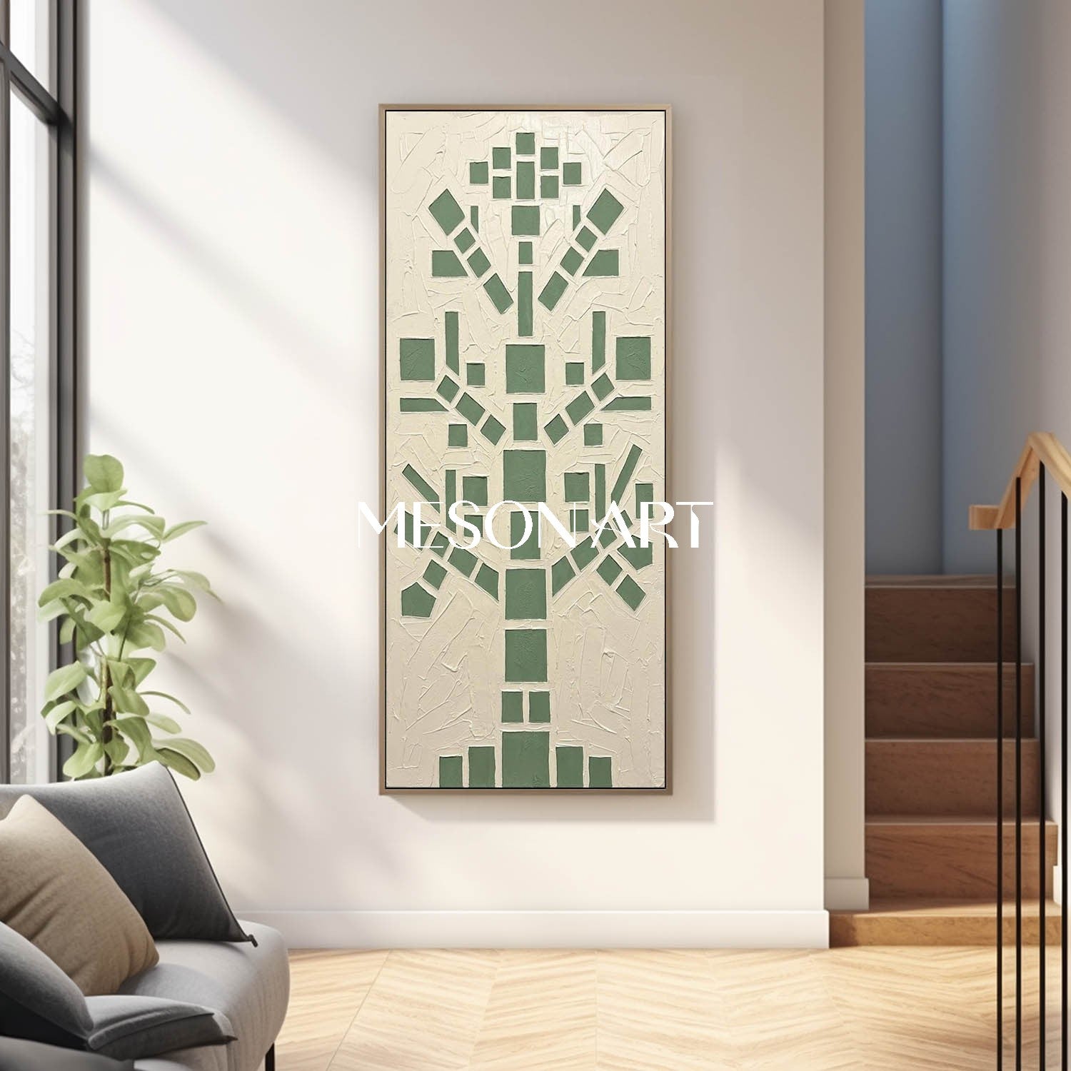 Forest Green Impasto Canvas Hallway Statement Piece Buy Narrow Wall Painting Online