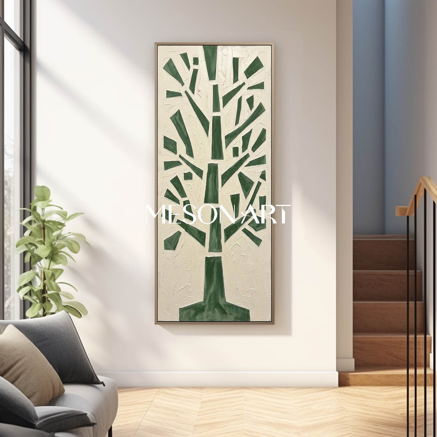 Geometric Tree Canvas Painting Minimalist Forest Artwork Contemporary Wabi Sabi Design