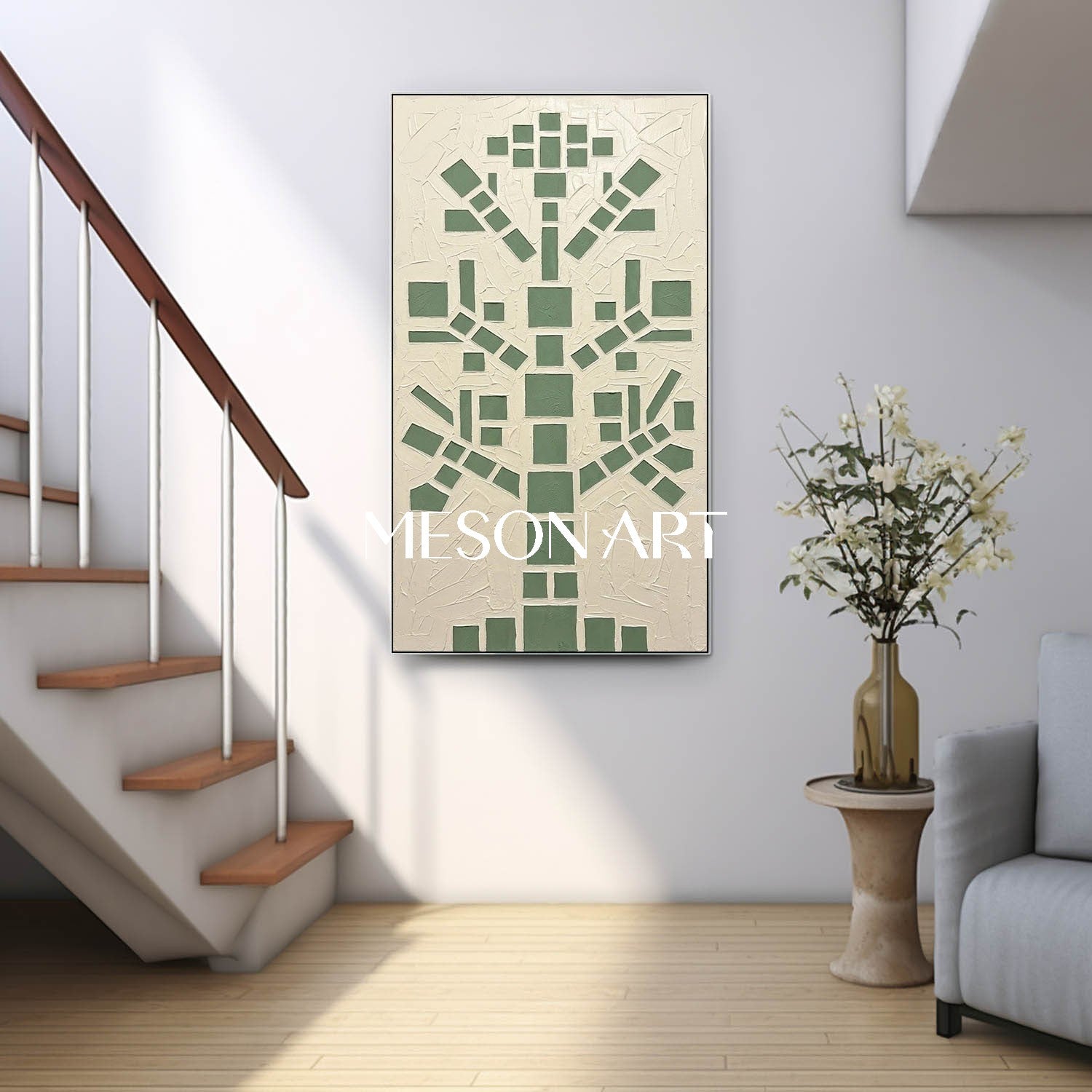 Forest Green Impasto Canvas Hallway Statement Piece Buy Narrow Wall Painting Online