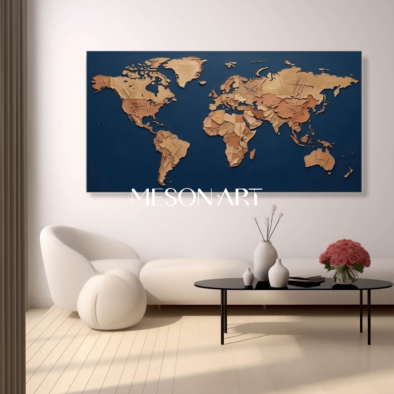 Textured World Minimalist Map Wall Decor Sculptural World Map Wall Painting