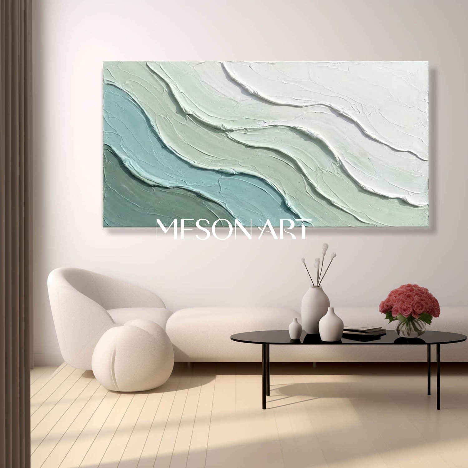 Green Abstract Sea Abstract Wall Art Decor Minimalist Ocean Wave Paintings Interior Design Decor