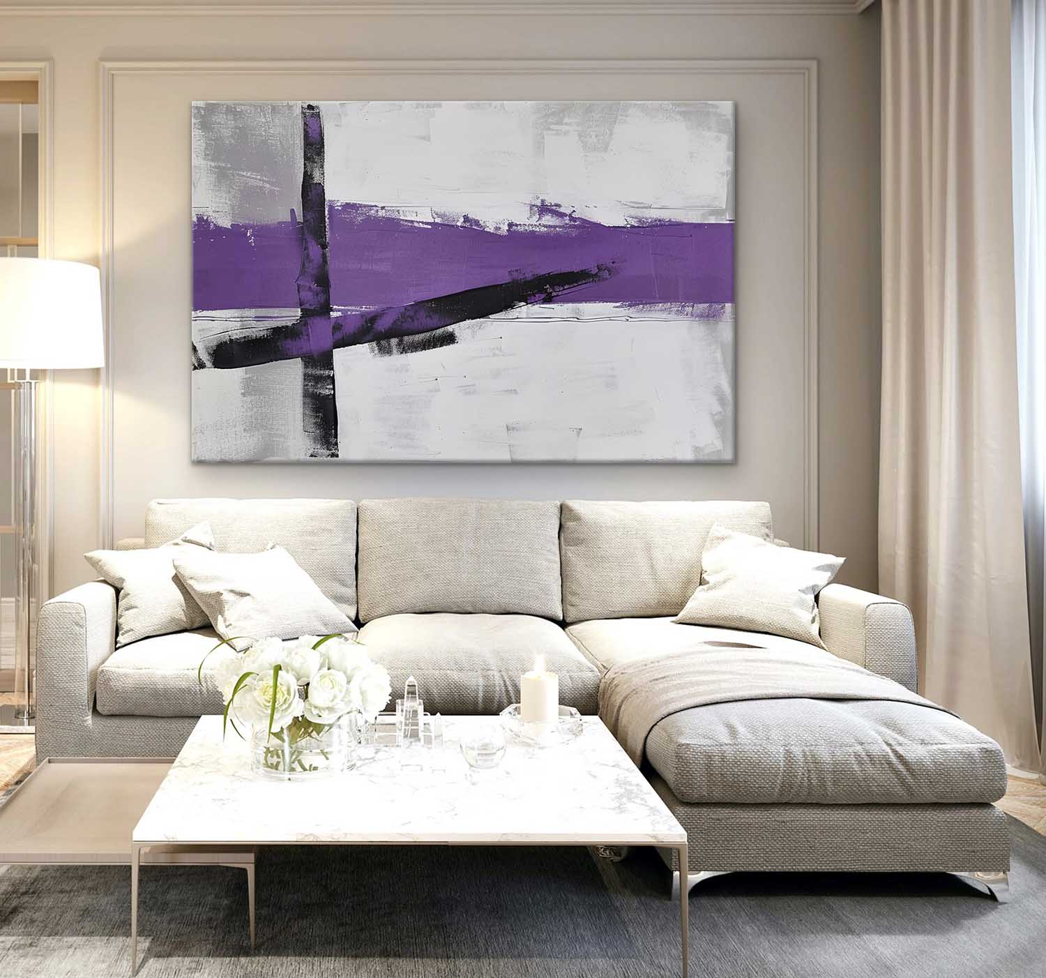 Large Purple and Grey Minimalist Abstract Texture Painting Purple and Grey Minimalist Canvas Wall Art for Sale