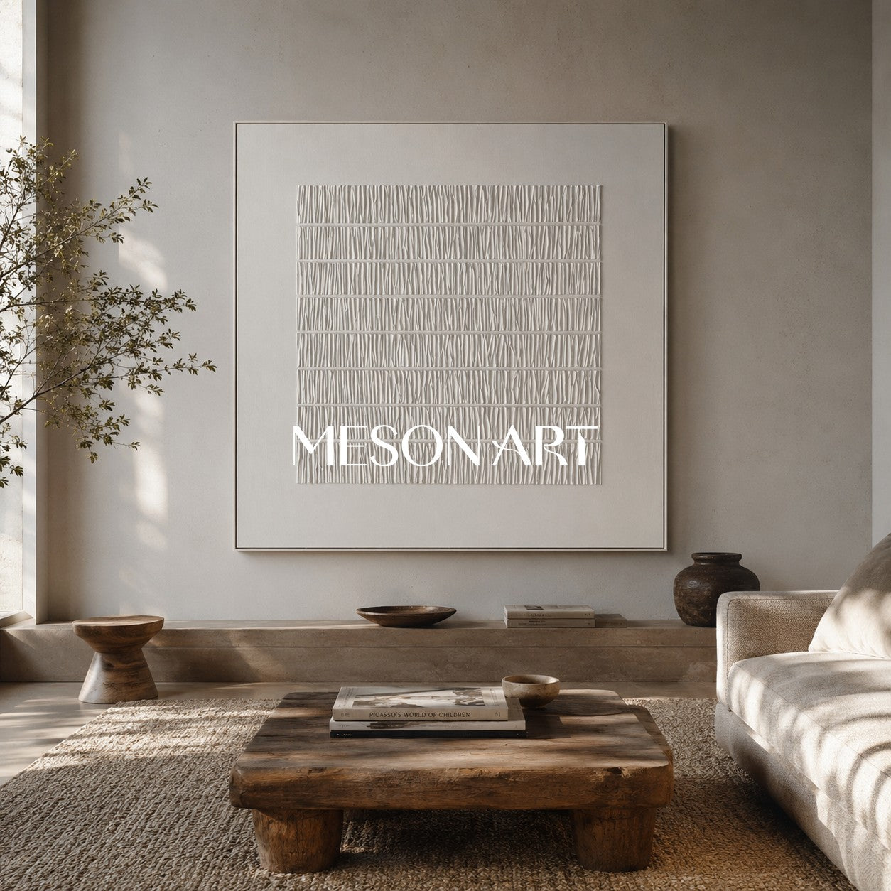 White 3D Plaster Wall Art Wabi-Sabi Wall Art White 3D Minimalism texture Abstract Painting