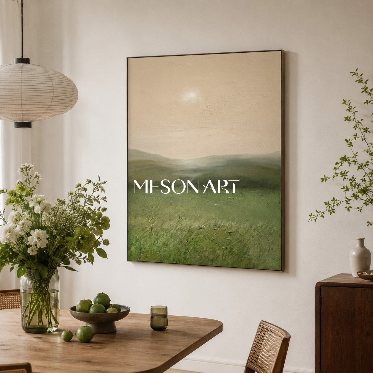 Large Green Landscape Oil Painting Large Green Landscape Textured Canvas Art Wabi-Sabi Art