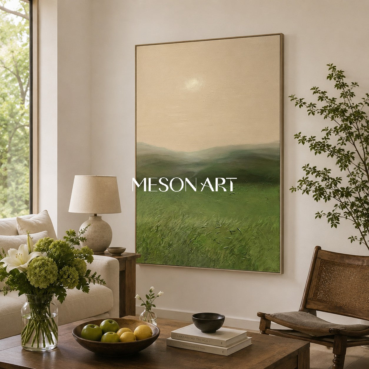 Large Green Landscape Oil Painting Large Green Landscape Textured Canvas Art Wabi-Sabi Art