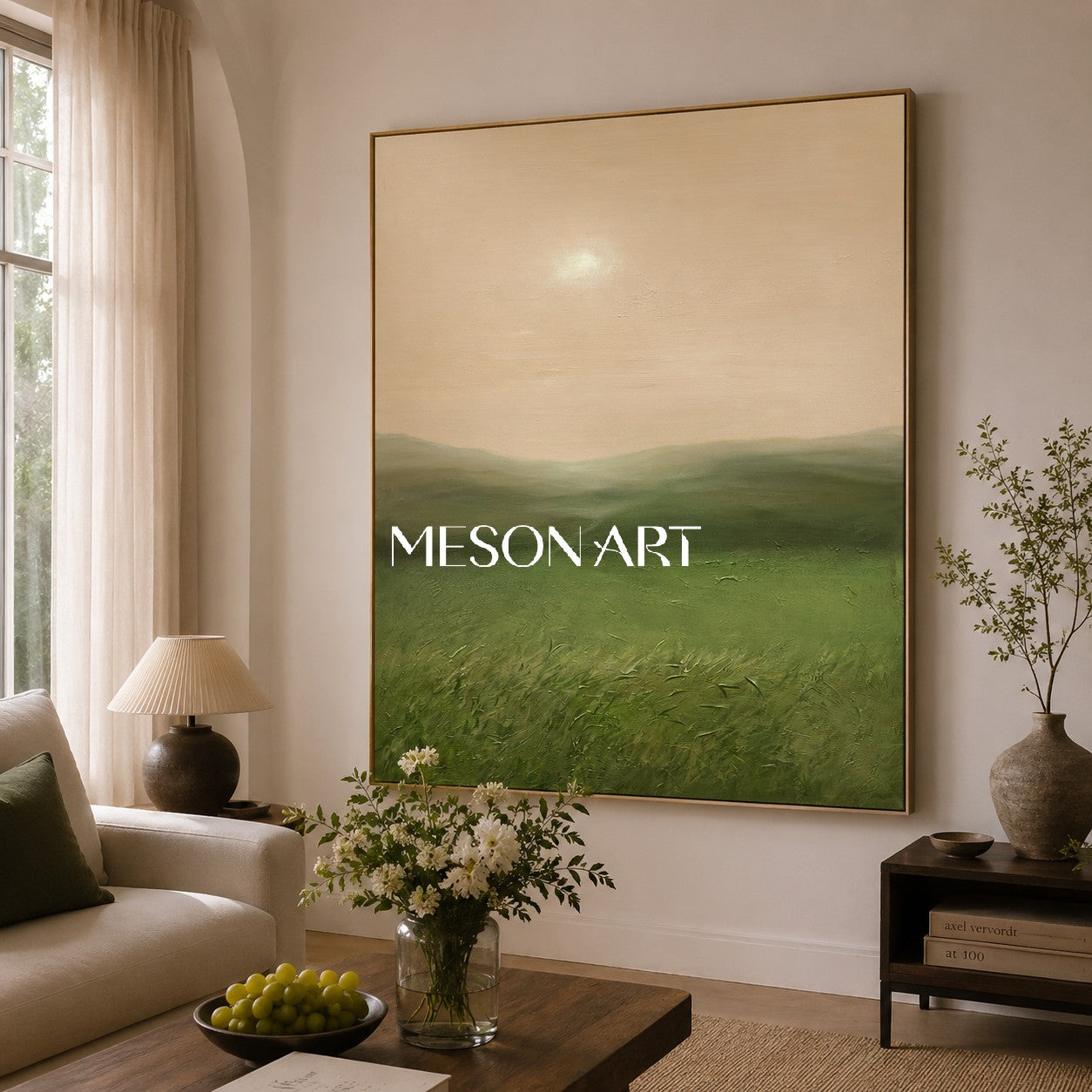 Large Green Landscape Oil Painting Large Green Landscape Textured Canvas Art Wabi-Sabi Art