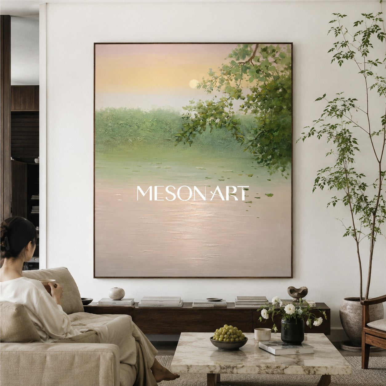Large Green Landscape Art Large Green Wall Decor Green Landscape 3D Textured Canvas Painting