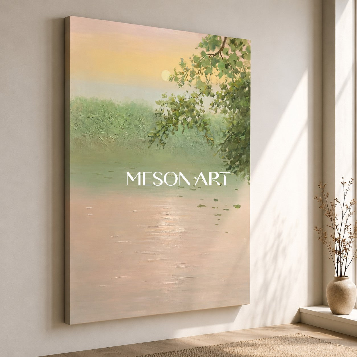 Large Green Landscape Art Large Green Wall Decor Green Landscape 3D Textured Canvas Painting