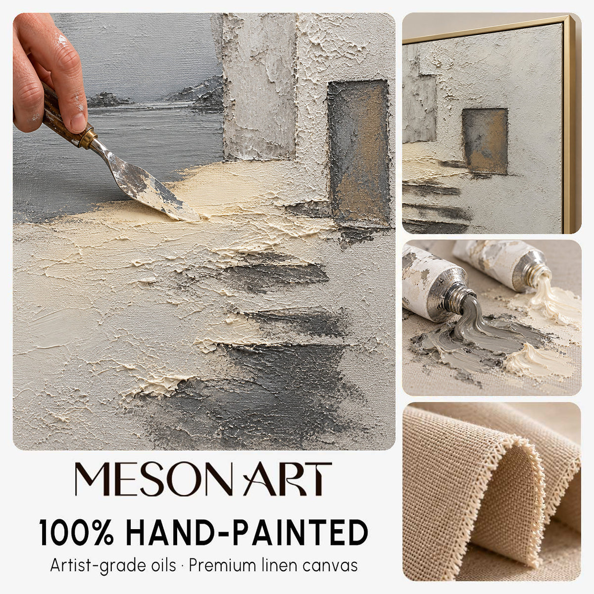 Wabi-sabi Abstract Painting 3D Grey Abstract Canvas Landscape Wall Art