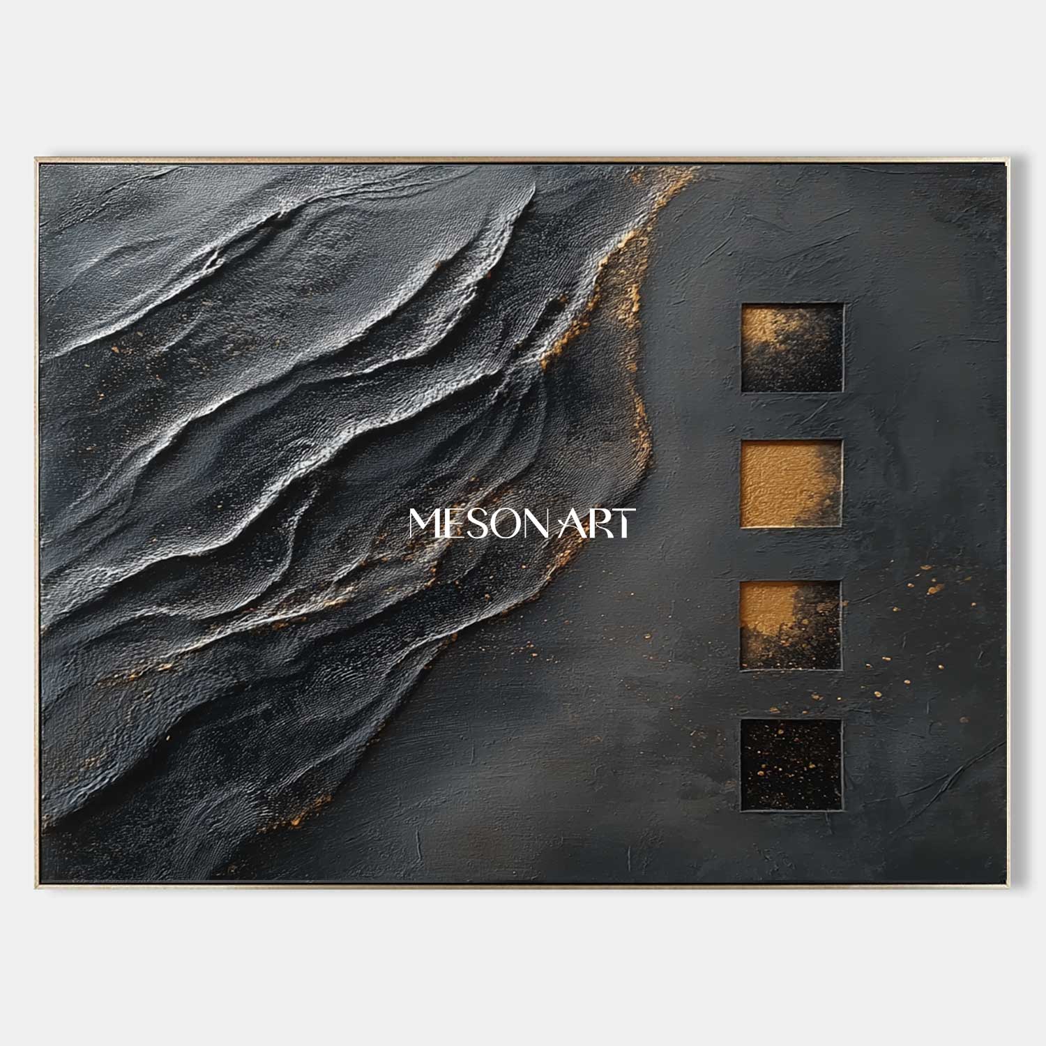 Buy Black and Gold Textured Abstract Art for Living Room or Entryway
