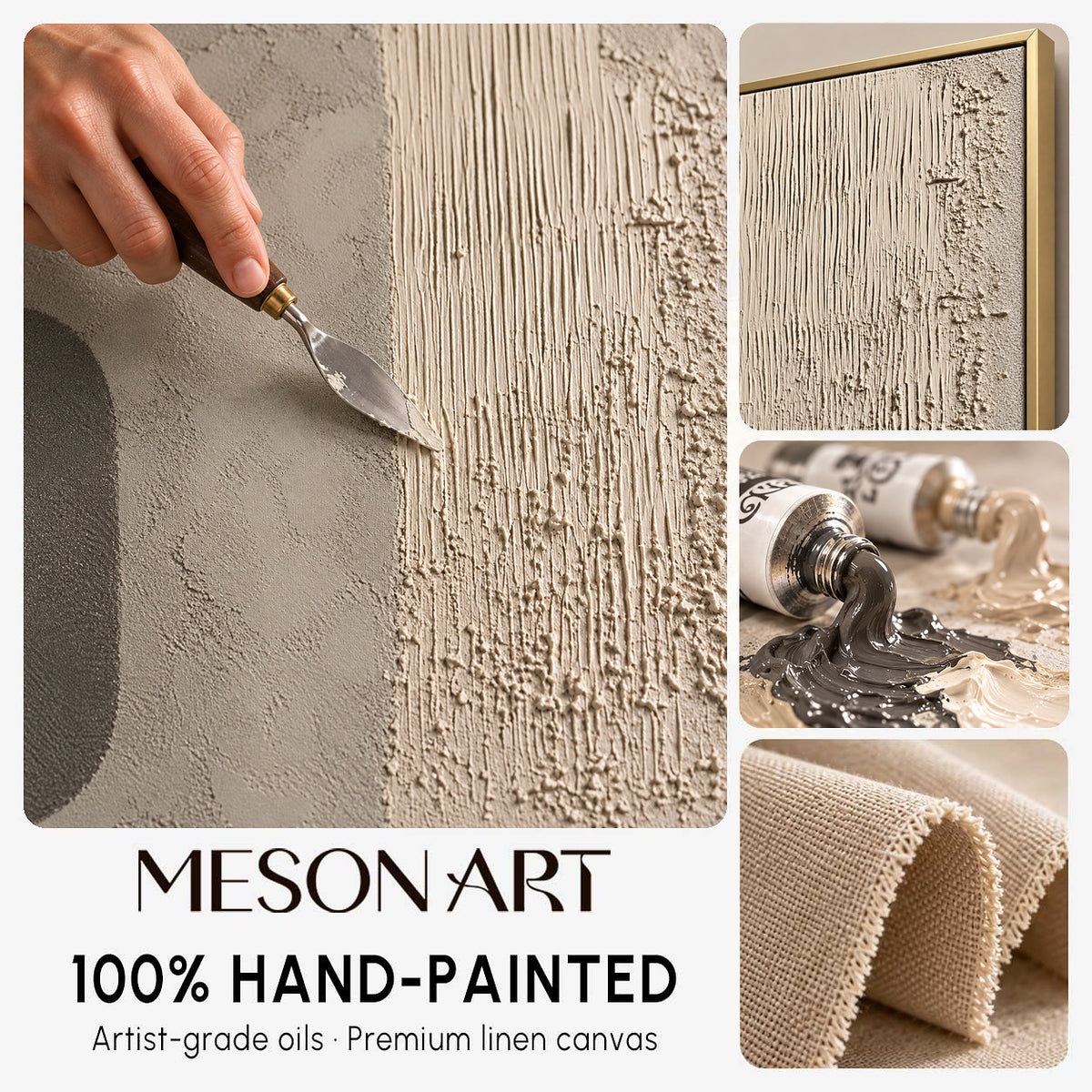 Hand Painted Heavy Textured Minimalist Art Neutral Abstract Canvas