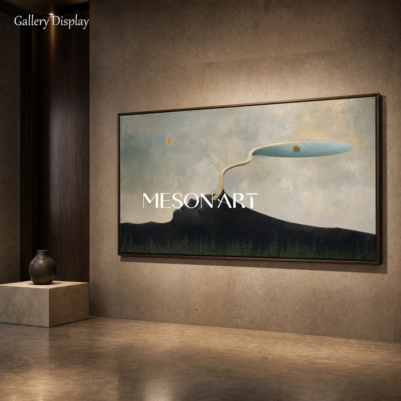 Surrealist Art Painting With Golden Accents For Modern Living Room And Executive Office Decor
