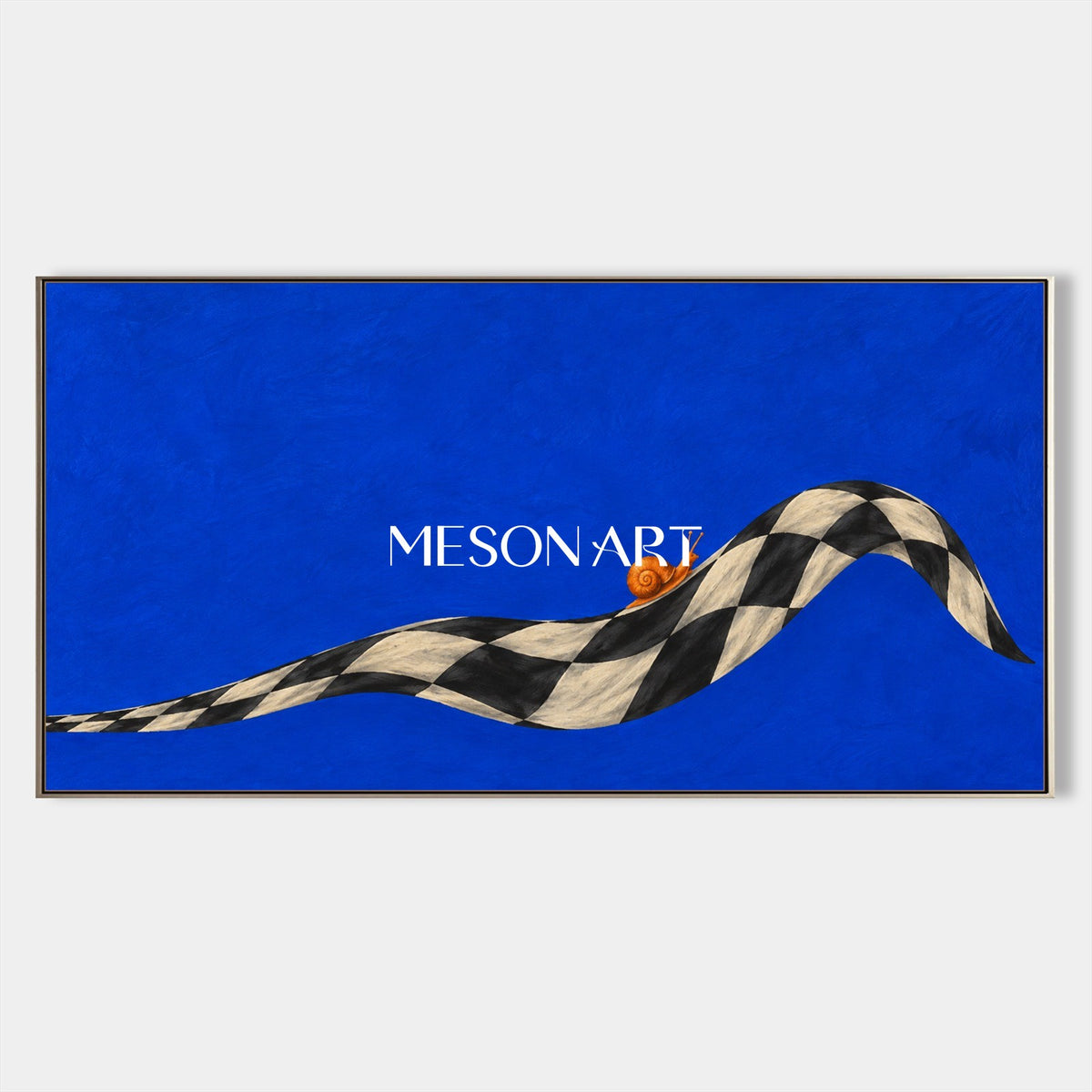 Blue And Black Surrealism Snail Painting Panoramic Wall Art For Living Room Original Artwork By Mesonart