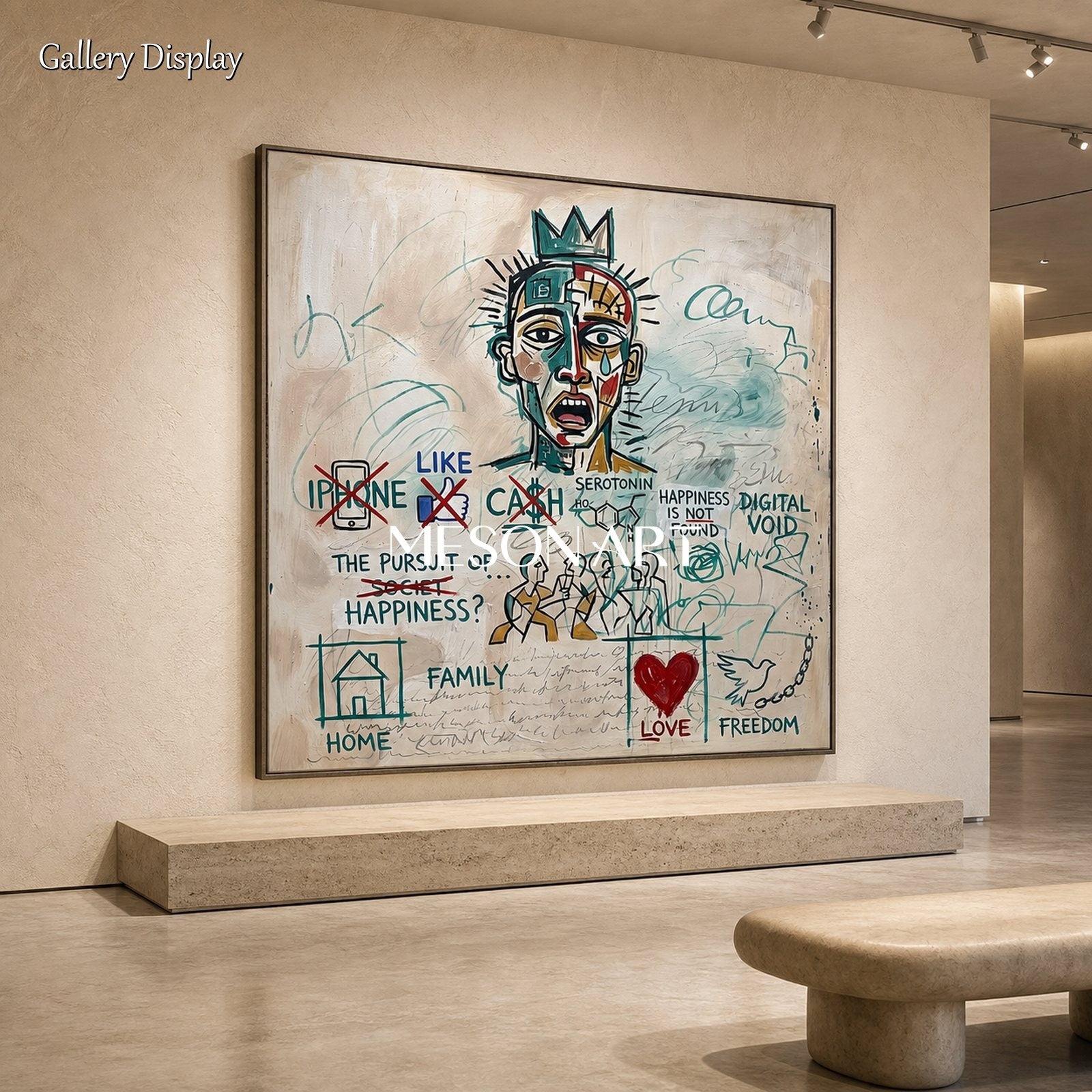 Original Basquiat Style Graffiti Art With Social Critique For Modern Home Decor