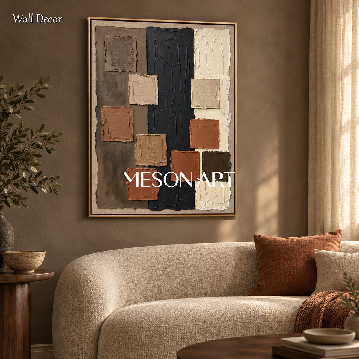 Brown And Black Wabi-Sabi Abstract Rectangular Wall Art Original Artist Hand Painted By Mesonart