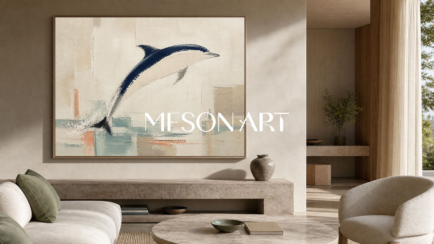 Minimalist Dolphin Painting For Modern Coastal Living Room And Bedroom Wall Art Decor