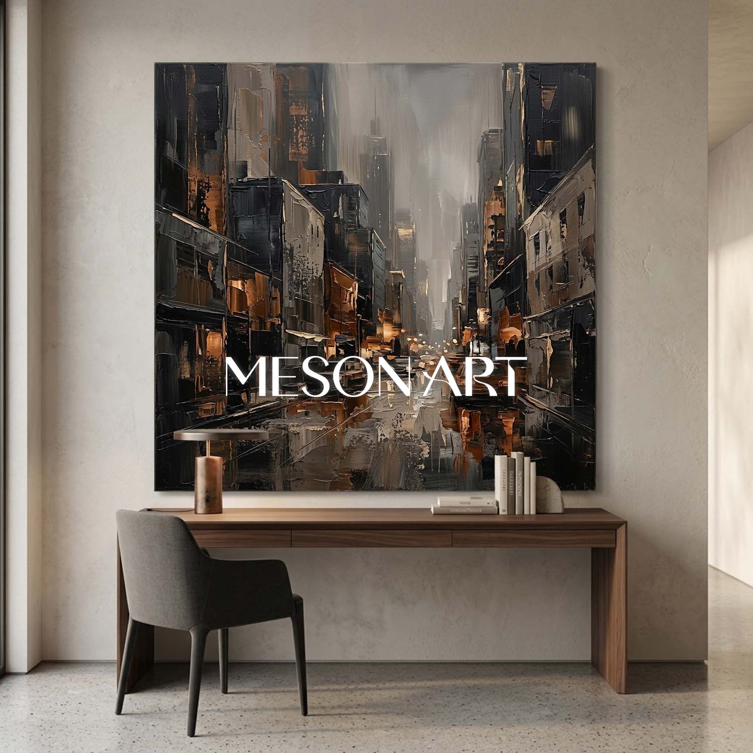 Abstract City Plaster Art With Textured Relief For Modern Living Room And Executive Office Decor