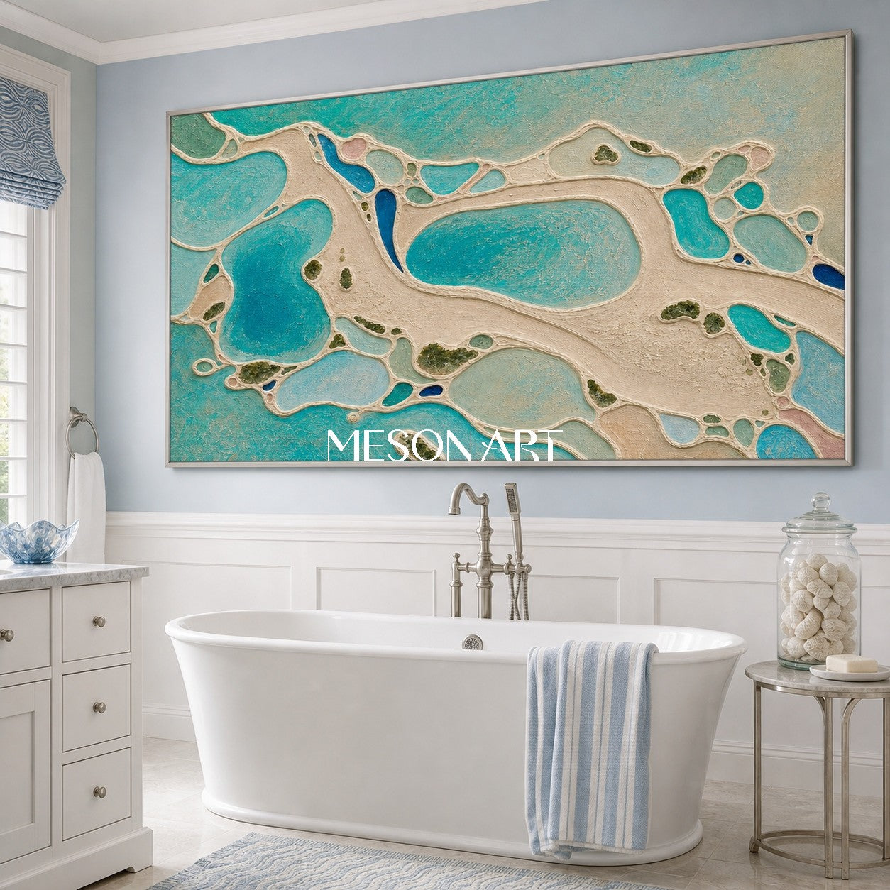 Turquoise Lagoon Abstract Art With Fluid Texture For Coastal Living Room