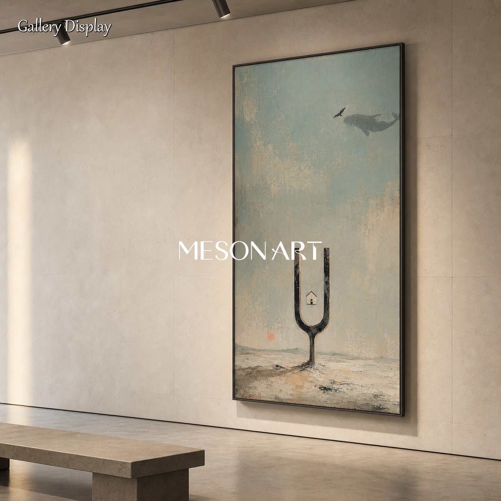 Surrealist Art With Tuning Fork And Sky Whale For Sophisticated Living Room Or Study Decor