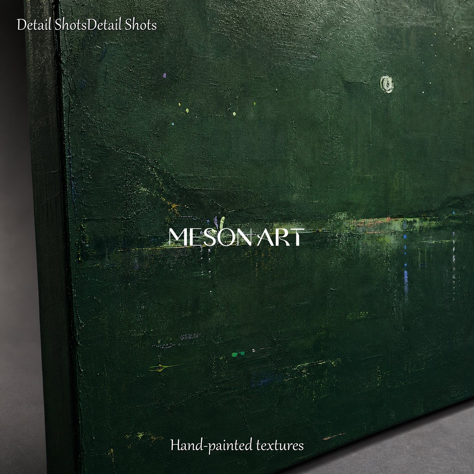 Emerald Green Abstract Landscape Painting With Gold Accents For Modern Living Room Wall Decor