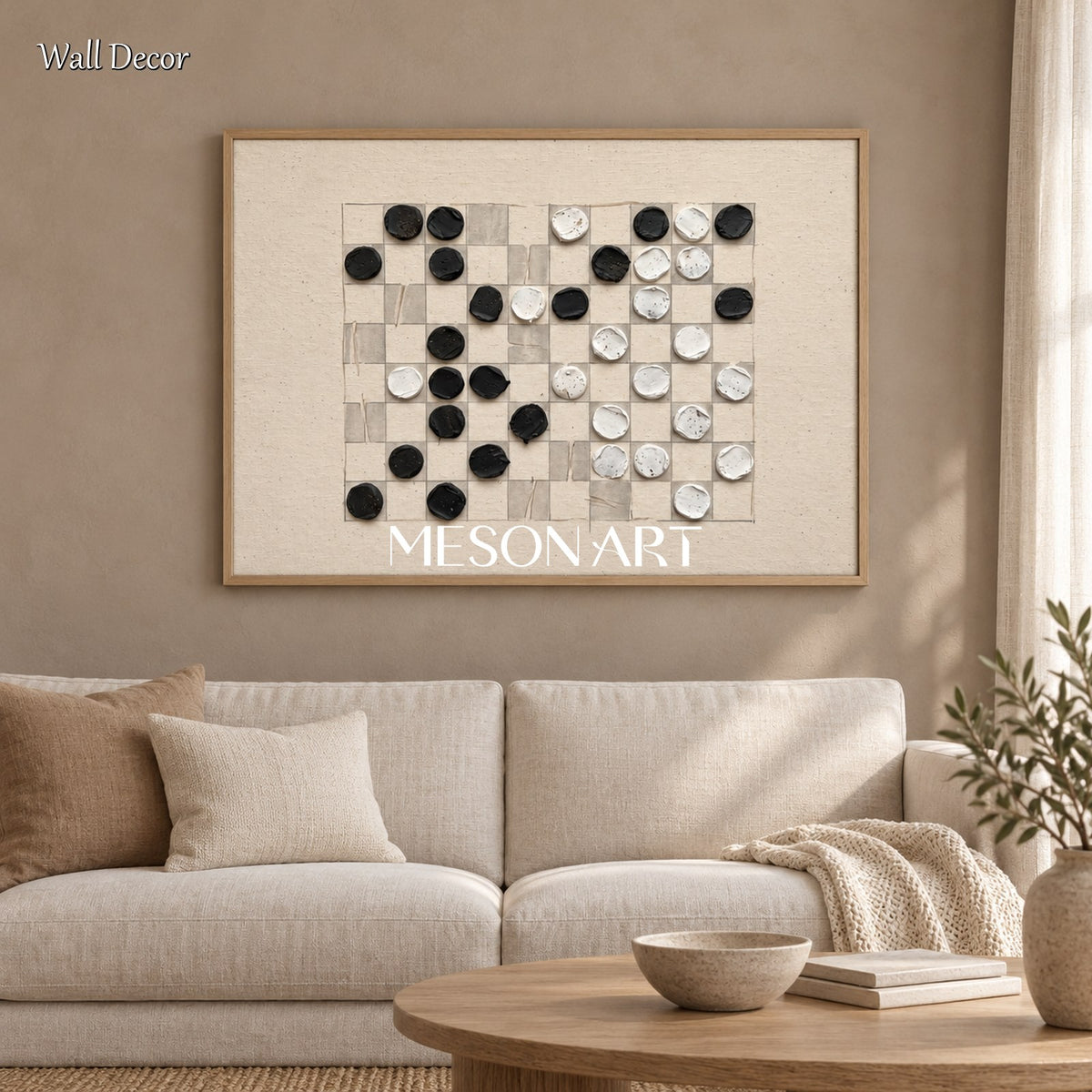 Beige And Black Wabi Sabi Abstract Art Rectangular Wall Decor For Living Room By Mesonart