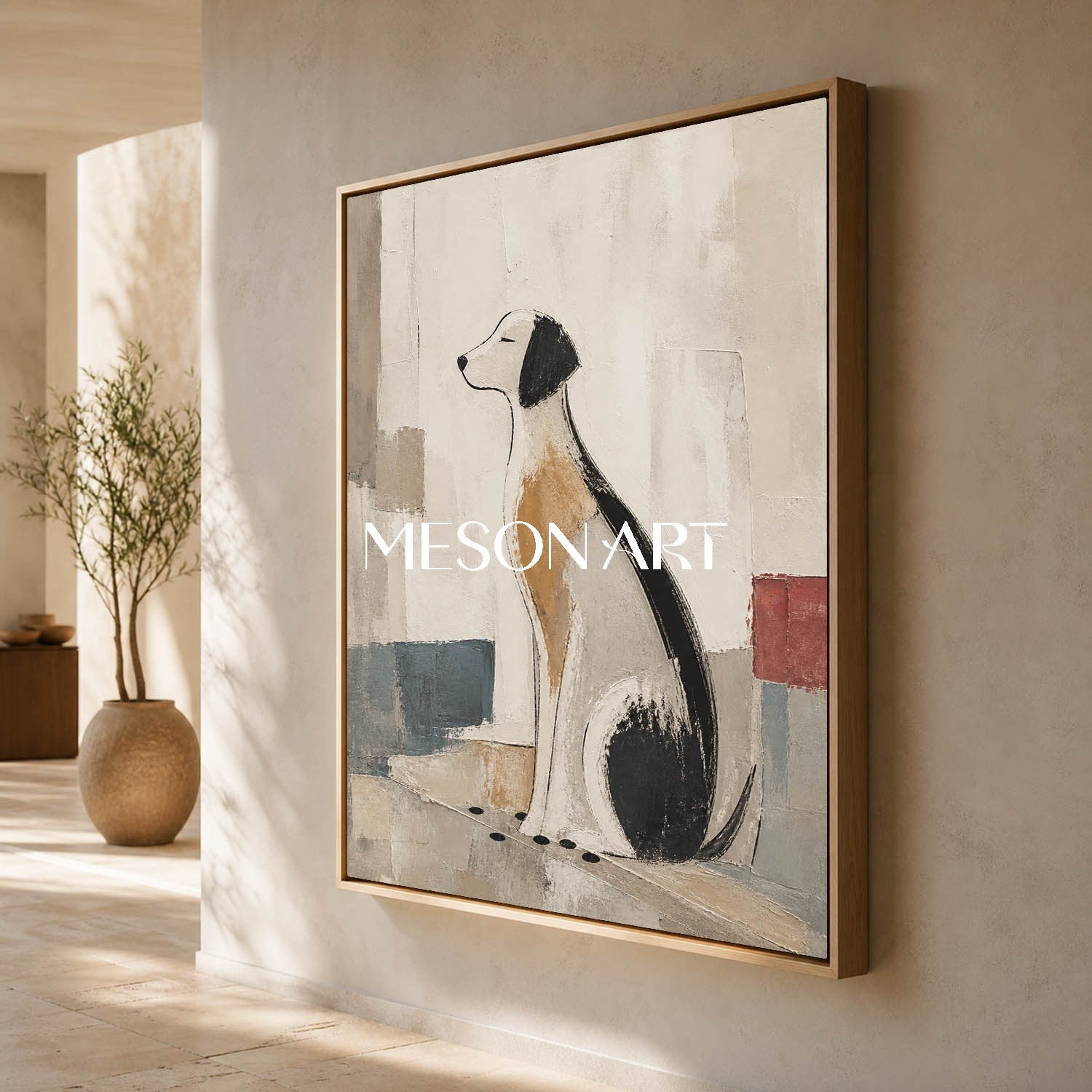 Minimalist Dog Painting Abstract Canvas Wall Art For Modern Living Room Decor