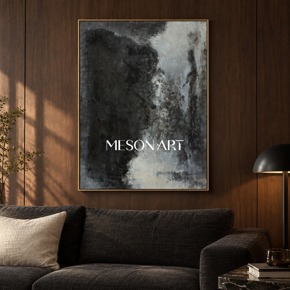 Black And White Abstract Painting Rectangular Wall Art Textured Original Modern Large By Mesonart