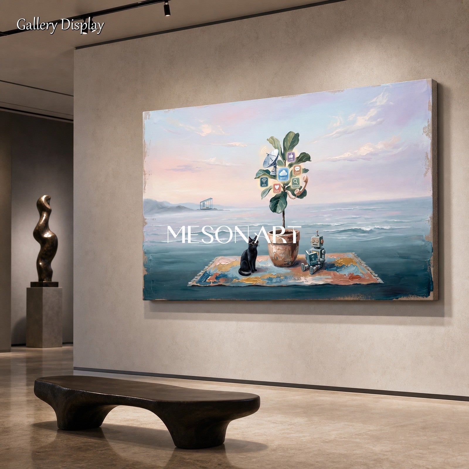 Blue Surrealism Painting Large Contemporary Art Original Artist Hand Painted By Mesonart