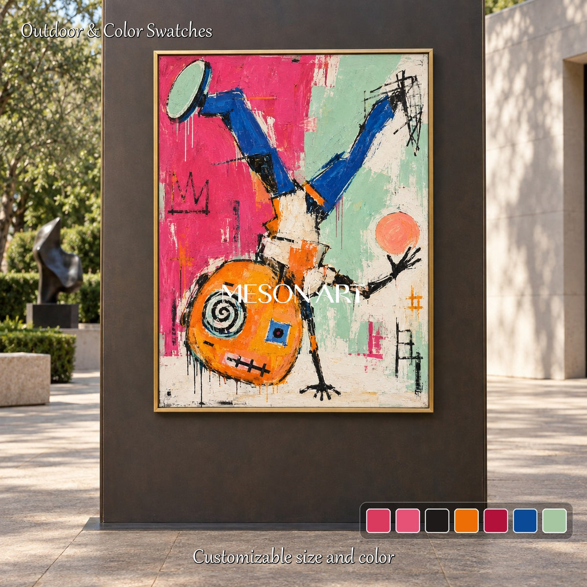 Pink And Blue Abstract Graffiti Painting Contemporary Wall Art Rectangular Canvas Modern By Mesonart