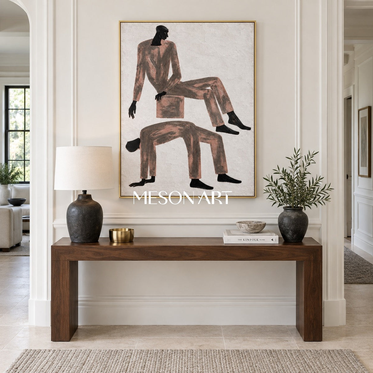 Brown And Black Expressionist Figurative Minimalist Art Rectangular Wall Decor For Living Room By Mesonart
