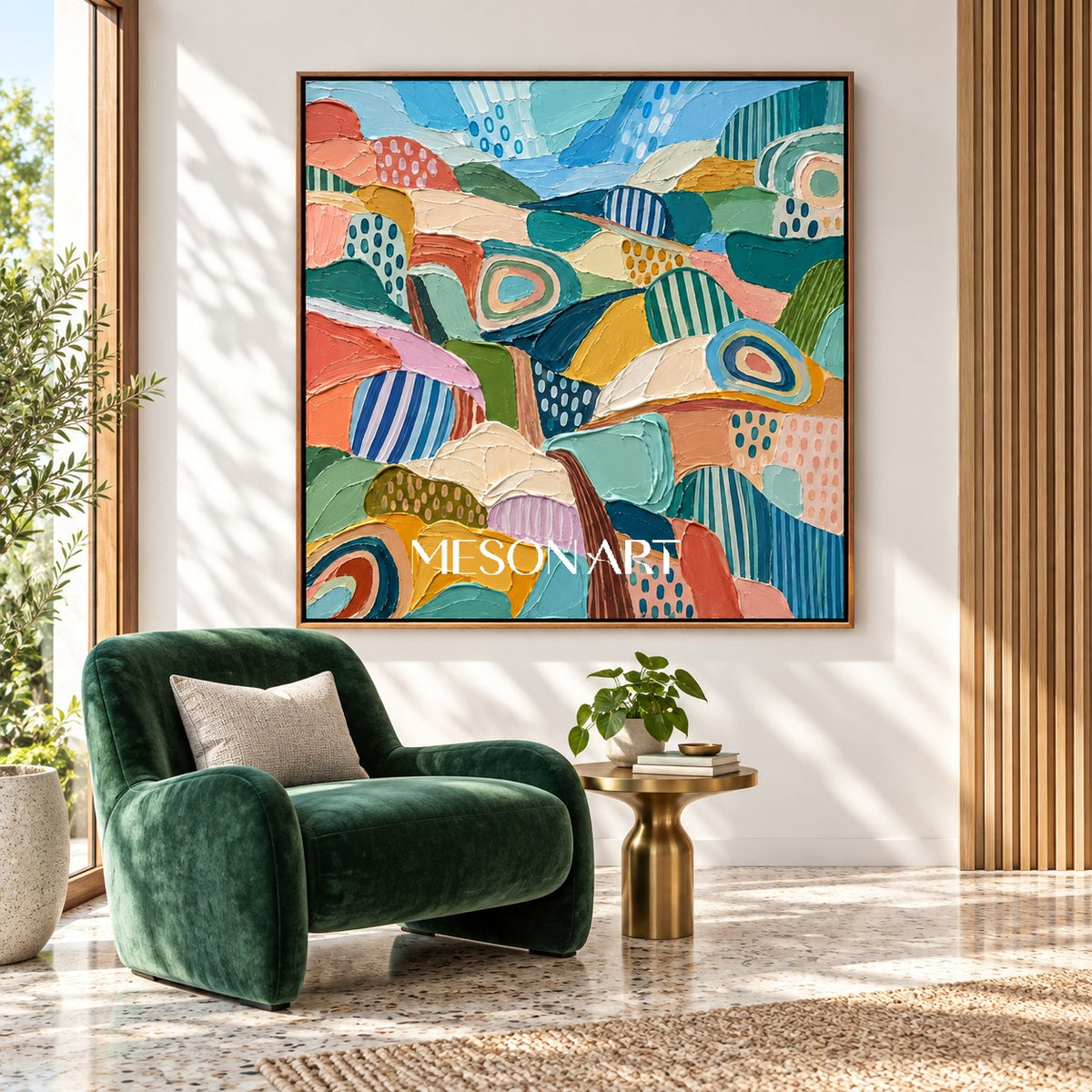 Blue And Green Abstract Landscape Painting Original Artist Hand Painted Square Wall Art For Living Room By Mesonart