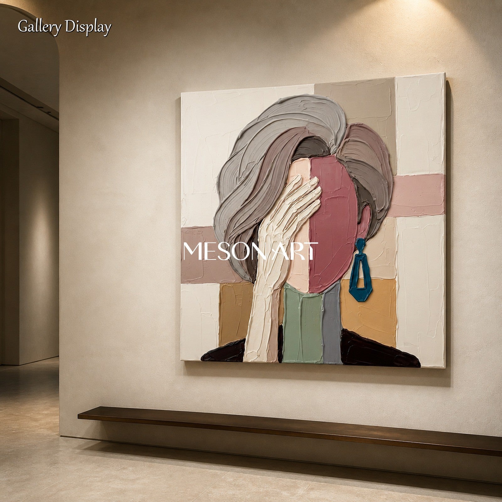 Beige And Gray Abstract Portrait Painting Square Wall Art For Living Room By Mesonart