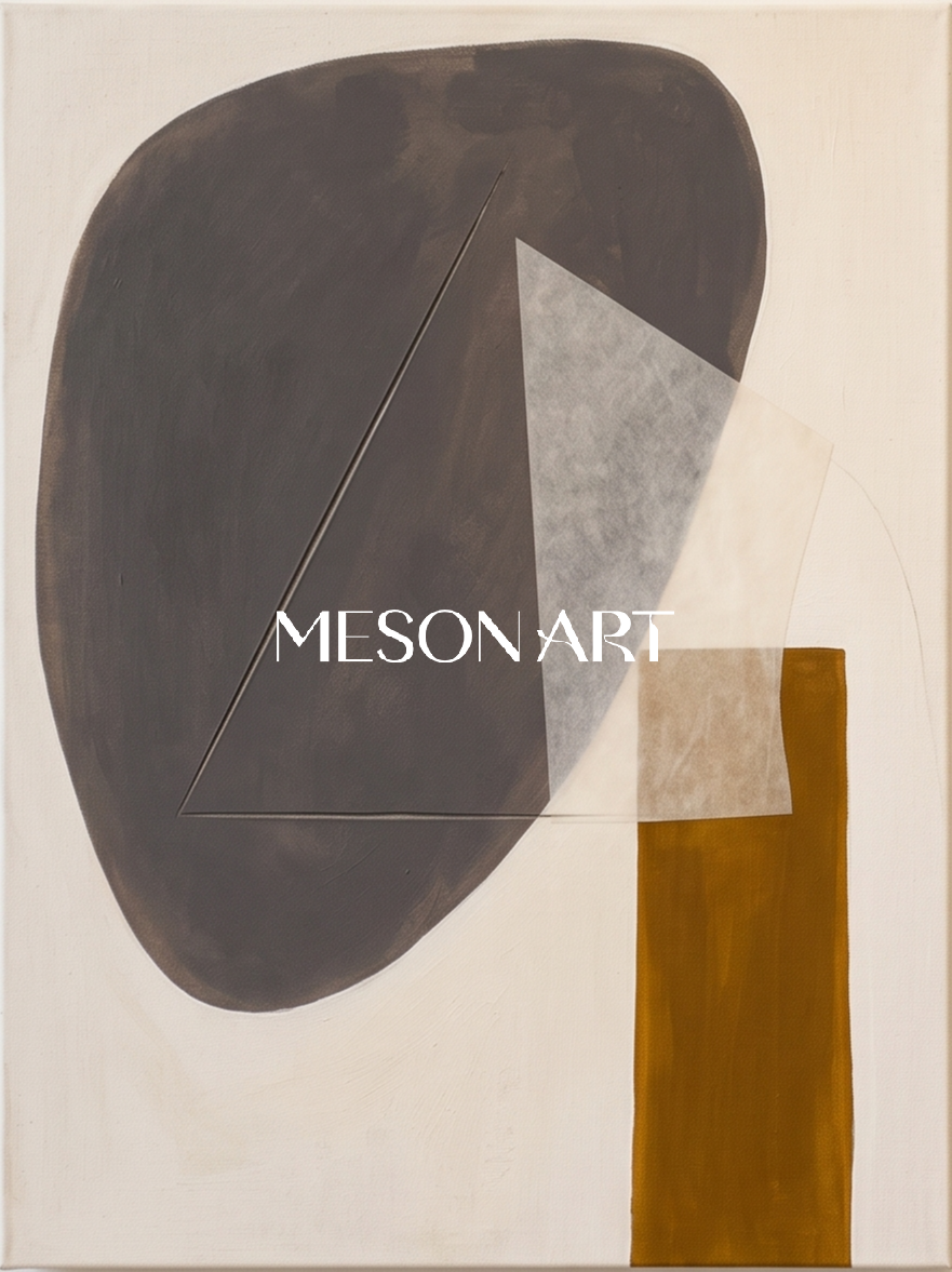 Beige And Gray Contemporary Figurative Painting Original Art Rectangular Wall Decor For Living Room By Mesonart