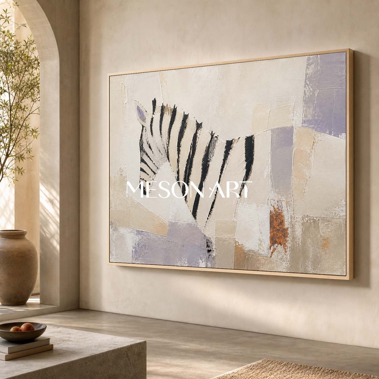 Minimalist Zebra Abstract Oil Painting On Linen Canvas For Modern Living Room Entryway Decor