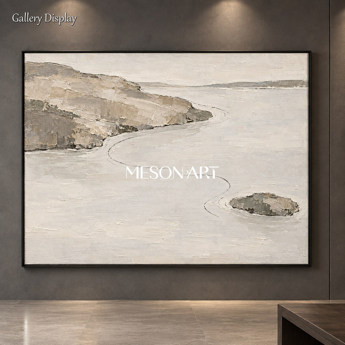 Beige And Gray Abstract Landscape Painting Rectangular Wall Art Original Artist By Mesonart