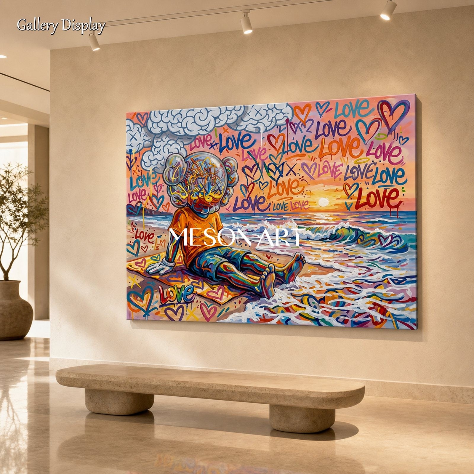 Graffiti Love Sunset Painting For Modern Living Room And Kids Room Decor