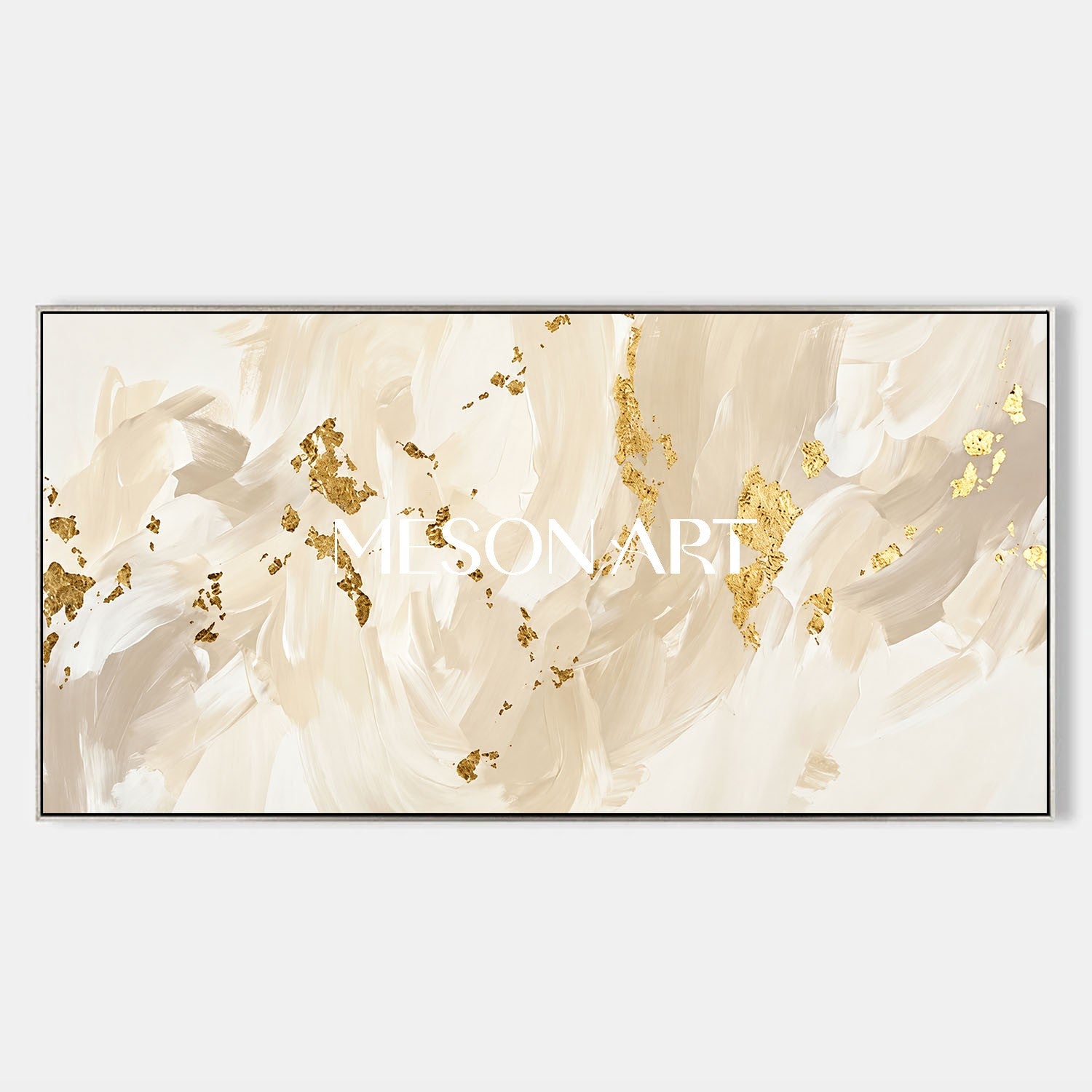 Luxury Minimalist Abstract Art With Gold Leaf Accents For Modern Living Room Decor